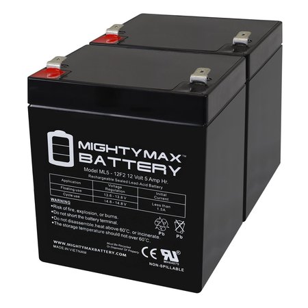 12V 5Ah F2 SLA Replacement Battery for Ion Audio Tailgater iPA77 - 2PK -  MIGHTY MAX BATTERY, MAX3977879